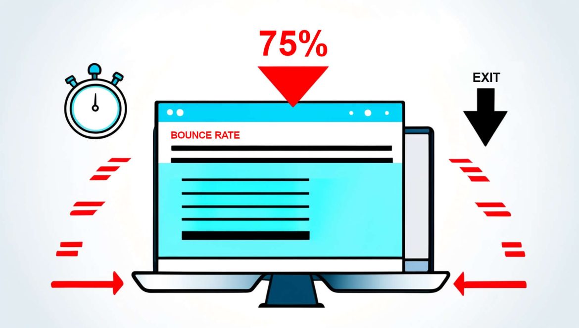 An image showing a webpage with a 'Back' or 'Exit' arrow indicating a user leaving shortly after arriving and increasing the bounce rate of the page.