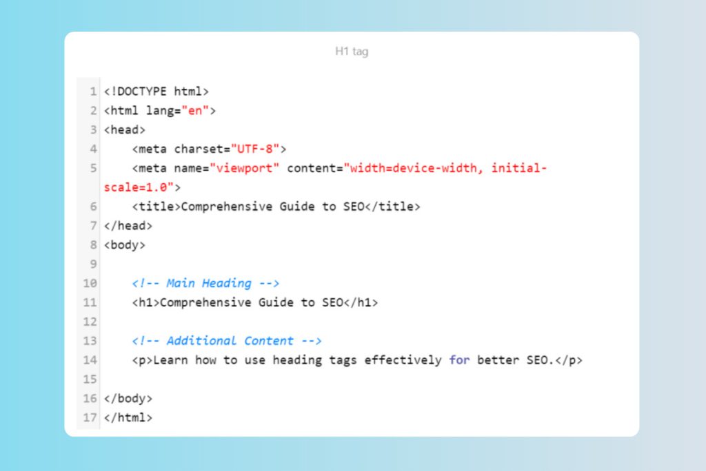 heading structure in an html file presenting h1 tags
