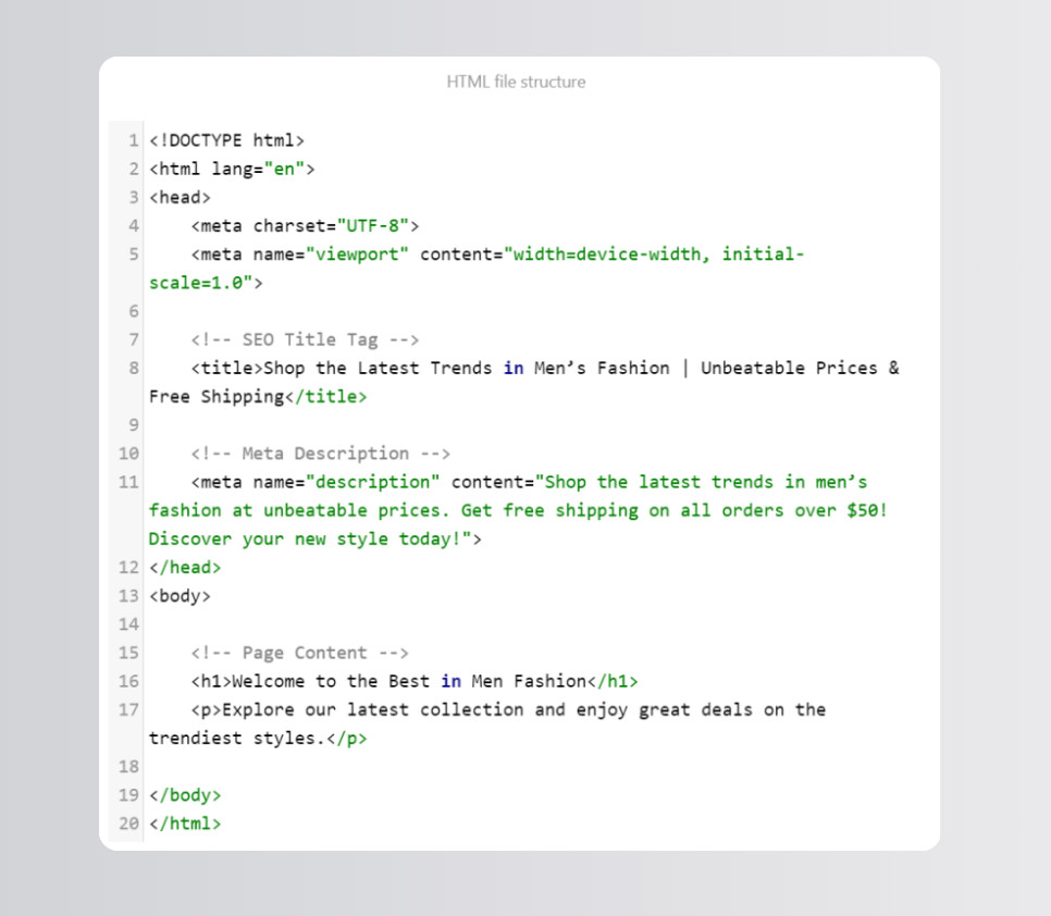 html file structure for SEO metadata