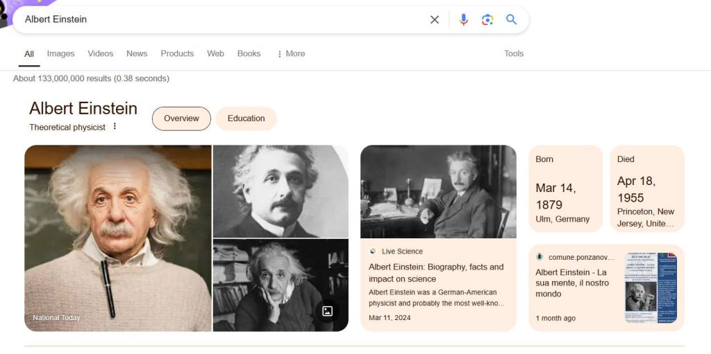 knowledge graph featuring Albert Einstein