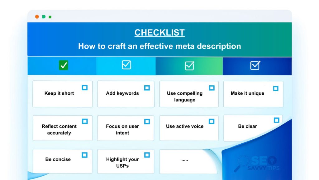 SEO meta description checklist