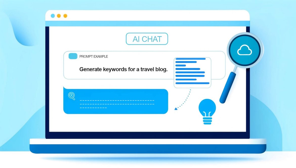 a computer screen displaying an AI chat interface and a user's keyword research prompt