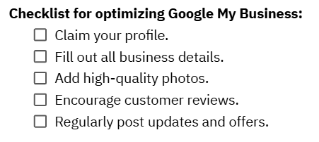 A GEO-friendly content example - a checklist for optimizing Google My Business